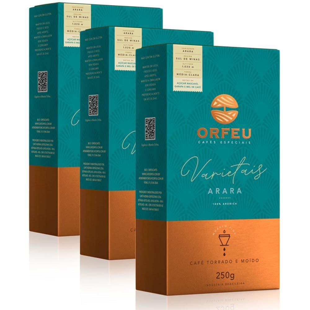 Café Moído Premium Orfeu Arara Kit 3 Pacotes De 250G