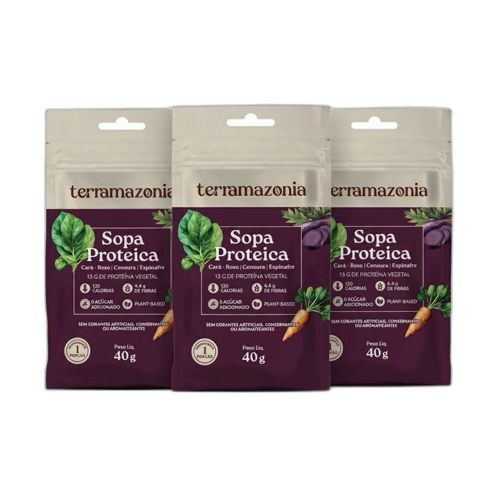 Kit 3 Sopa Proteica Cara Roxo 13G Proteina Vegetal 40G