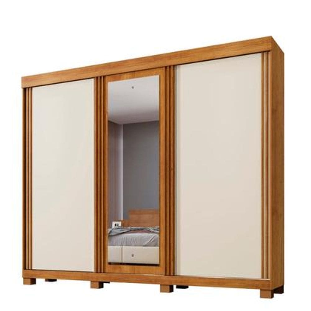 Guarda-Roupa Siena com 3 Portas de Correr  Cinamomo Off White - Benetil Móveis