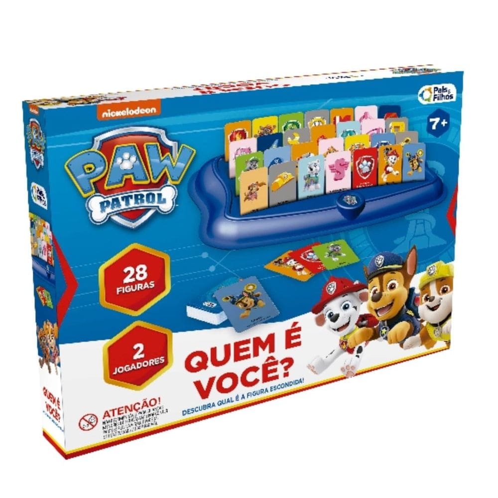 Jogo Patrulha Canina 84 Cartas Quem é Você? Infantil +7 Anos com Base Adesivos Pais e Filhos