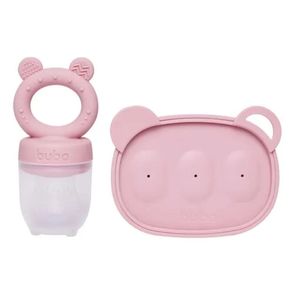 Porta Frutinhas E Picolé Em Silicone Rosa Buba Kit +6M Baby