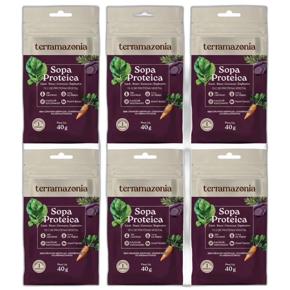 Kit 6 Sopa Proteica Cara Roxo 13G Proteina Vegetal 40G