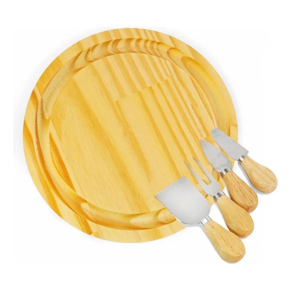 2X Kit Tábua E Facas Para Queijo Frios Petiscos 5 Pc Madeira