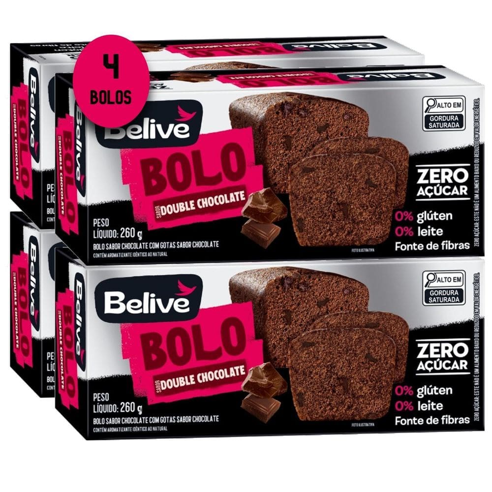 Kit 4Un Bolo Double Chocolate Gotas S/ Gluten Belive 260G