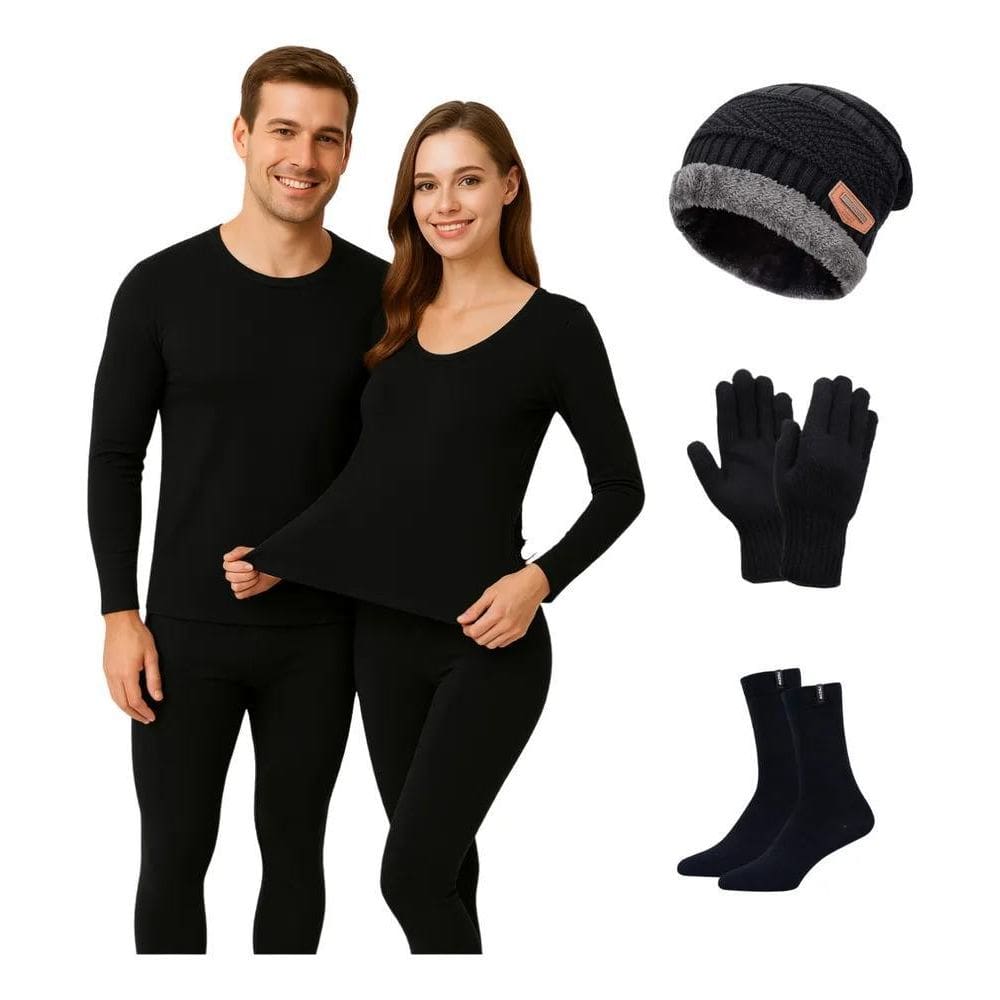 2X Conjunto Frio Blusa Calça Térmica Luvas Touca Meia Quent
