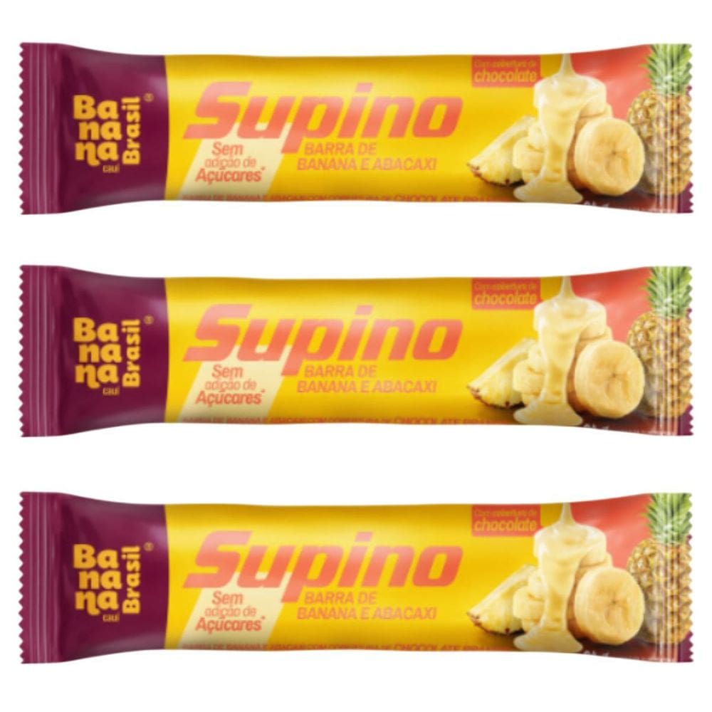 Kit 3 Barra Banana E Abacaxi Choc Branco 24G Banana Brasil