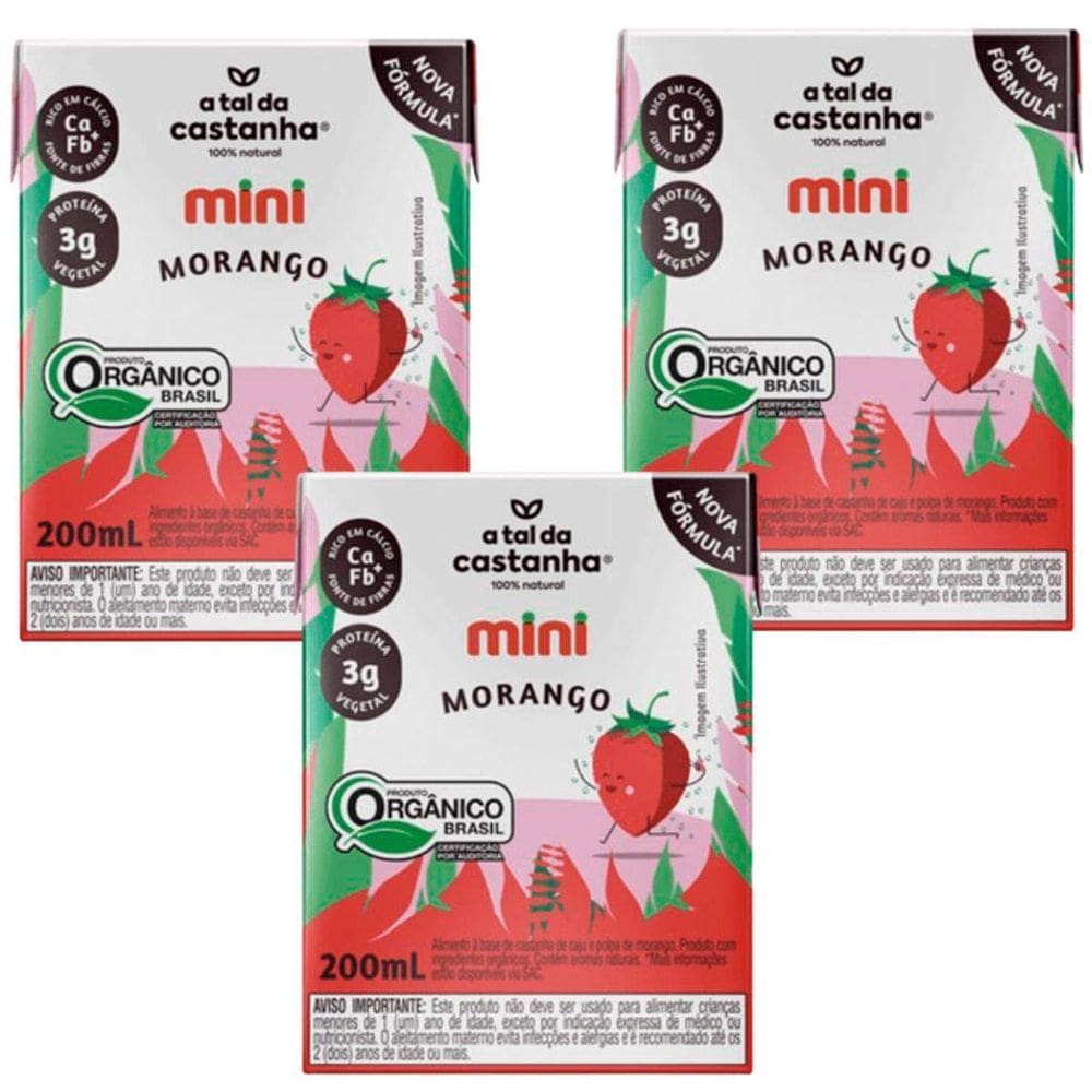 Kit 3 Bebida Vegana Mini Morango 200Ml A Tal Da Castanha