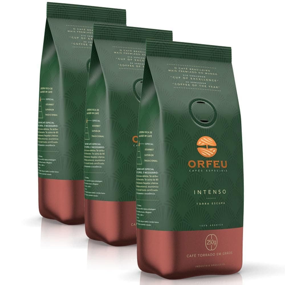 Café Em Grãos Premium Orfeu Intenso Kit 3 Pacotes De 250G