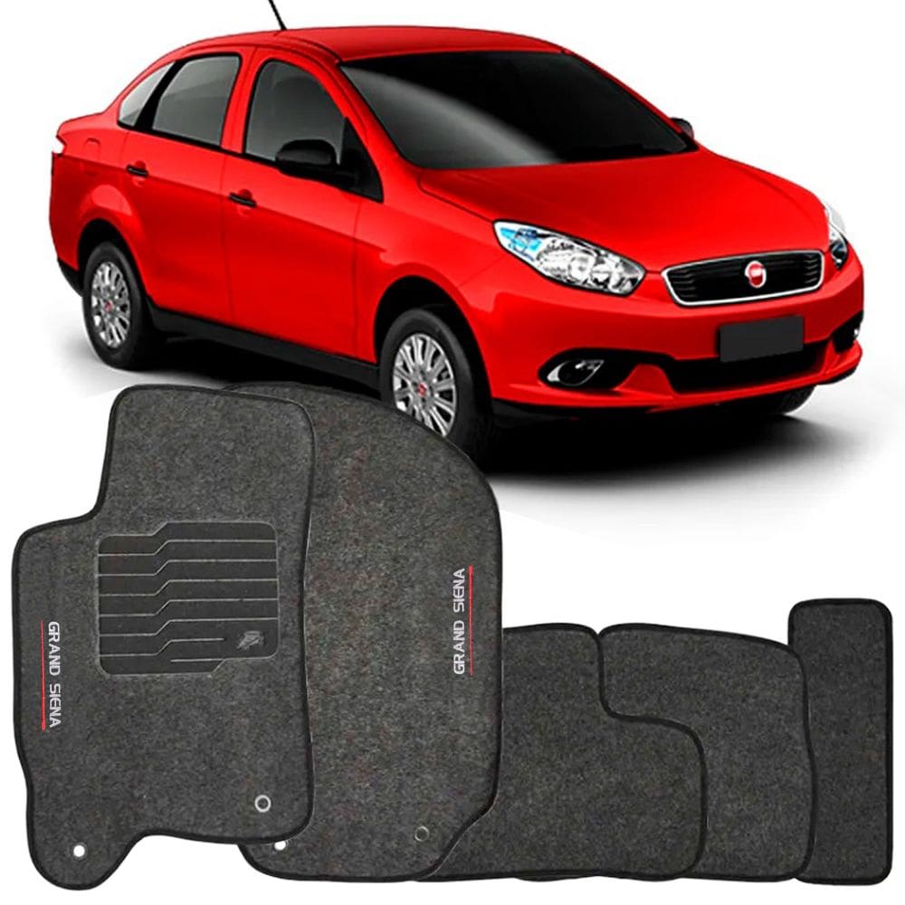Tapete Carpete Grand Siena 2012 à 2021 Logo Bordado Jogo 5 Peças Personalizado Automotivo