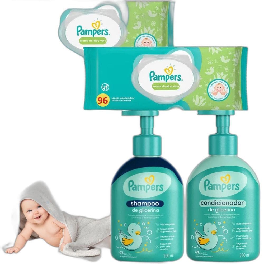 Kit Pampers Baby Lenços Umedecidos Toalhas Infantil Baby