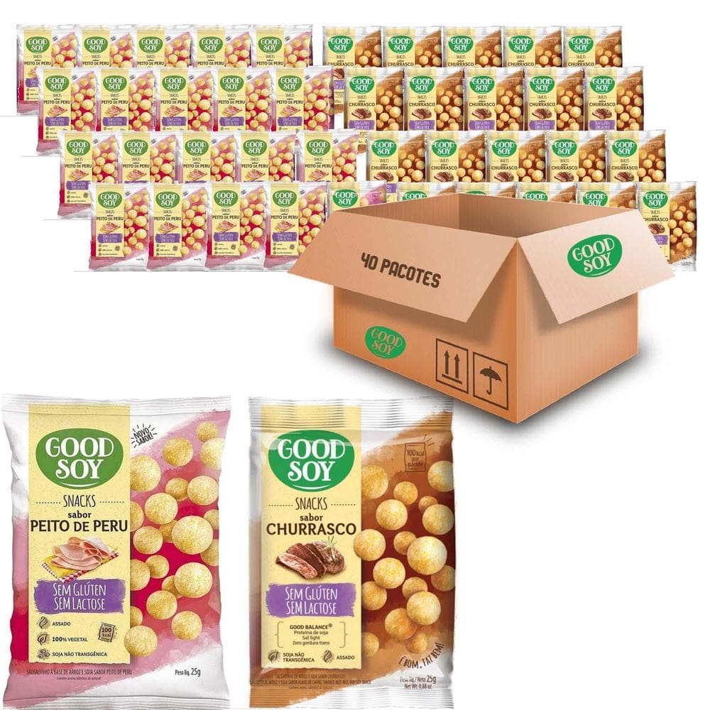 Kit 40 Snacks Goodsoy Peito De Peru 20X Churrasco 20X 25G