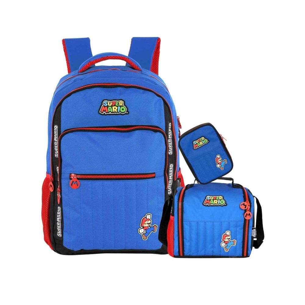 Kit Super Mario Mochila Costas + Lancheira + Estojo Box