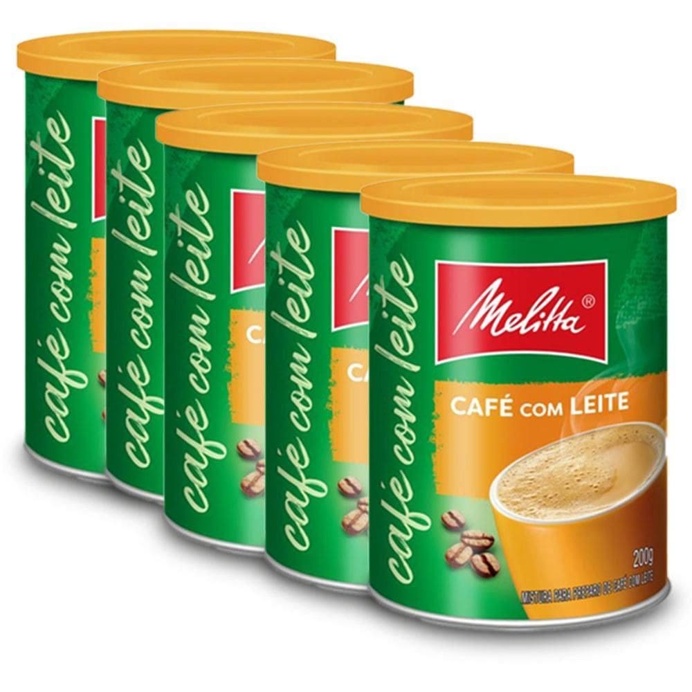 Café Com Leite Solúvel Clássico Melitta Kit 5 Latas De 200G