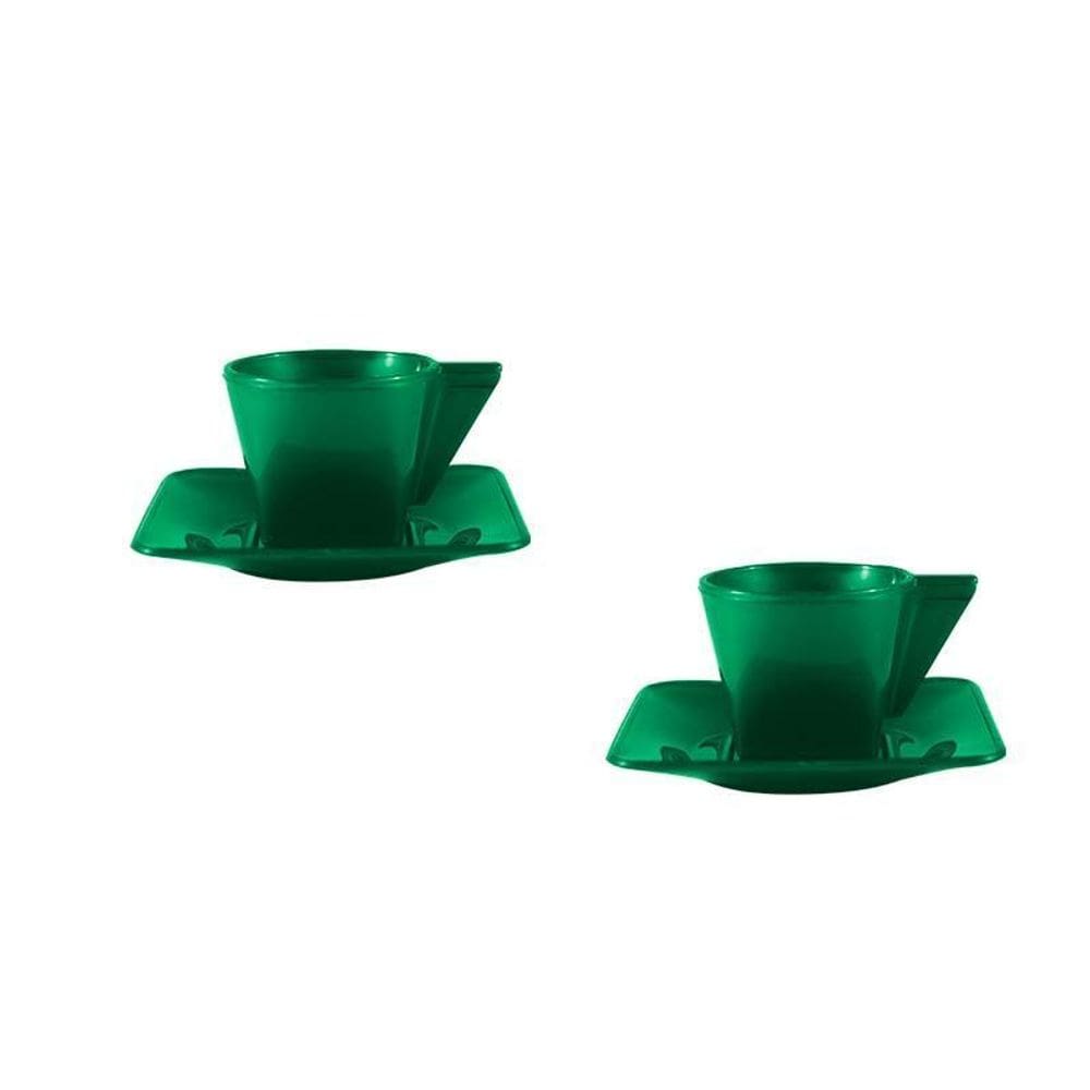 Kit 2 Xícara E Pires Verde 50Ml Plástico
