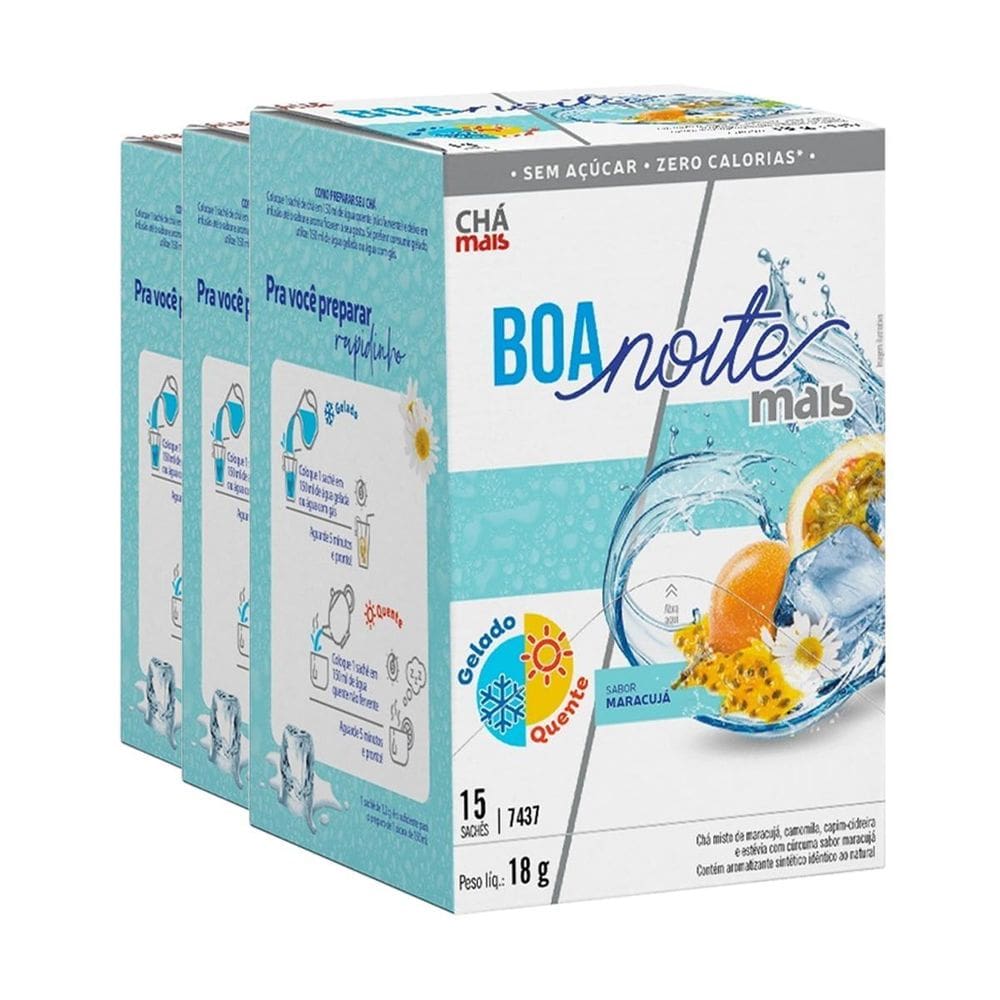 Kit 3 Chá Gelado Chámais Boa Noite Mais Maracujá 15 Sachês