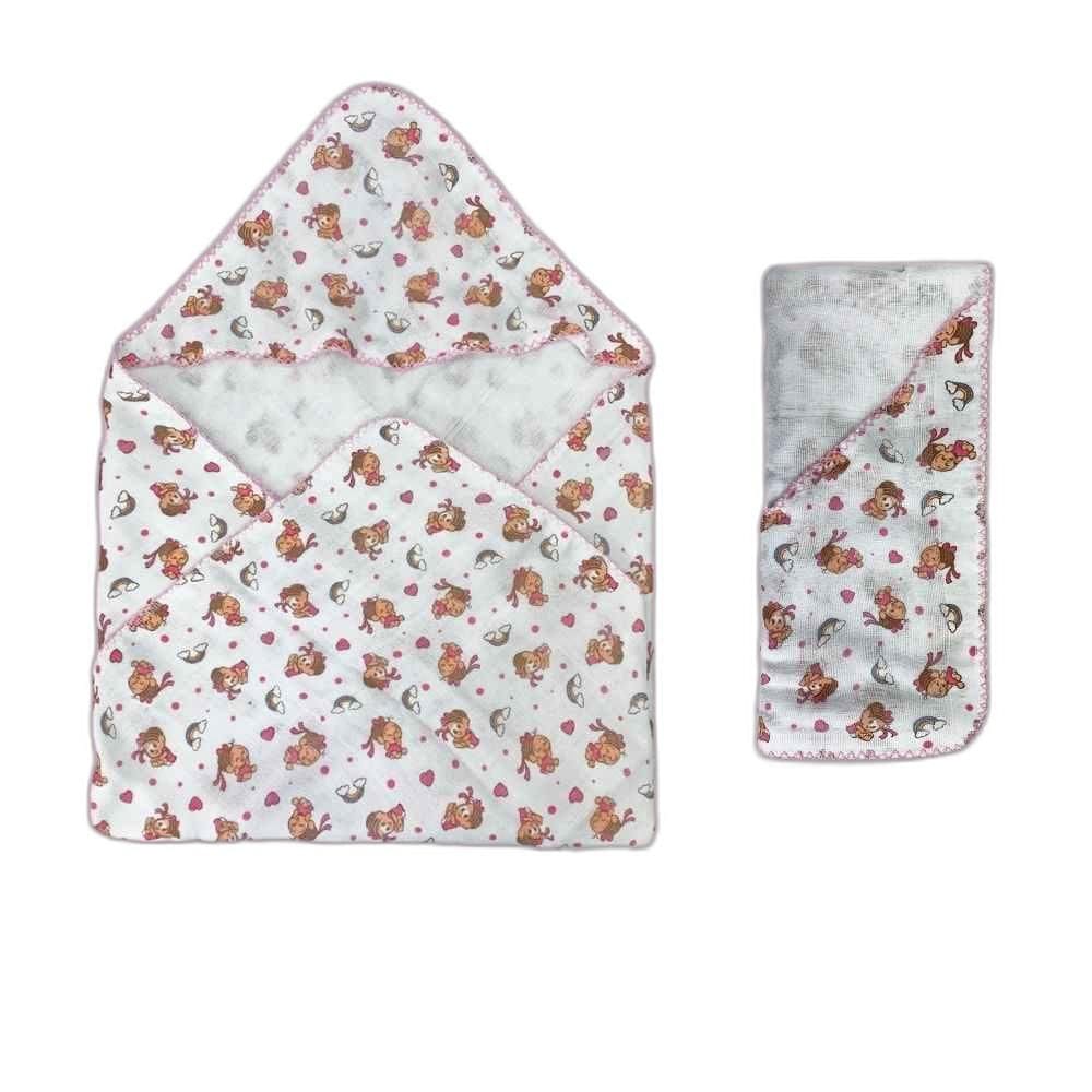 Fralda Estampada Monica 70X70Cm Algodão Com Capuz Feminino