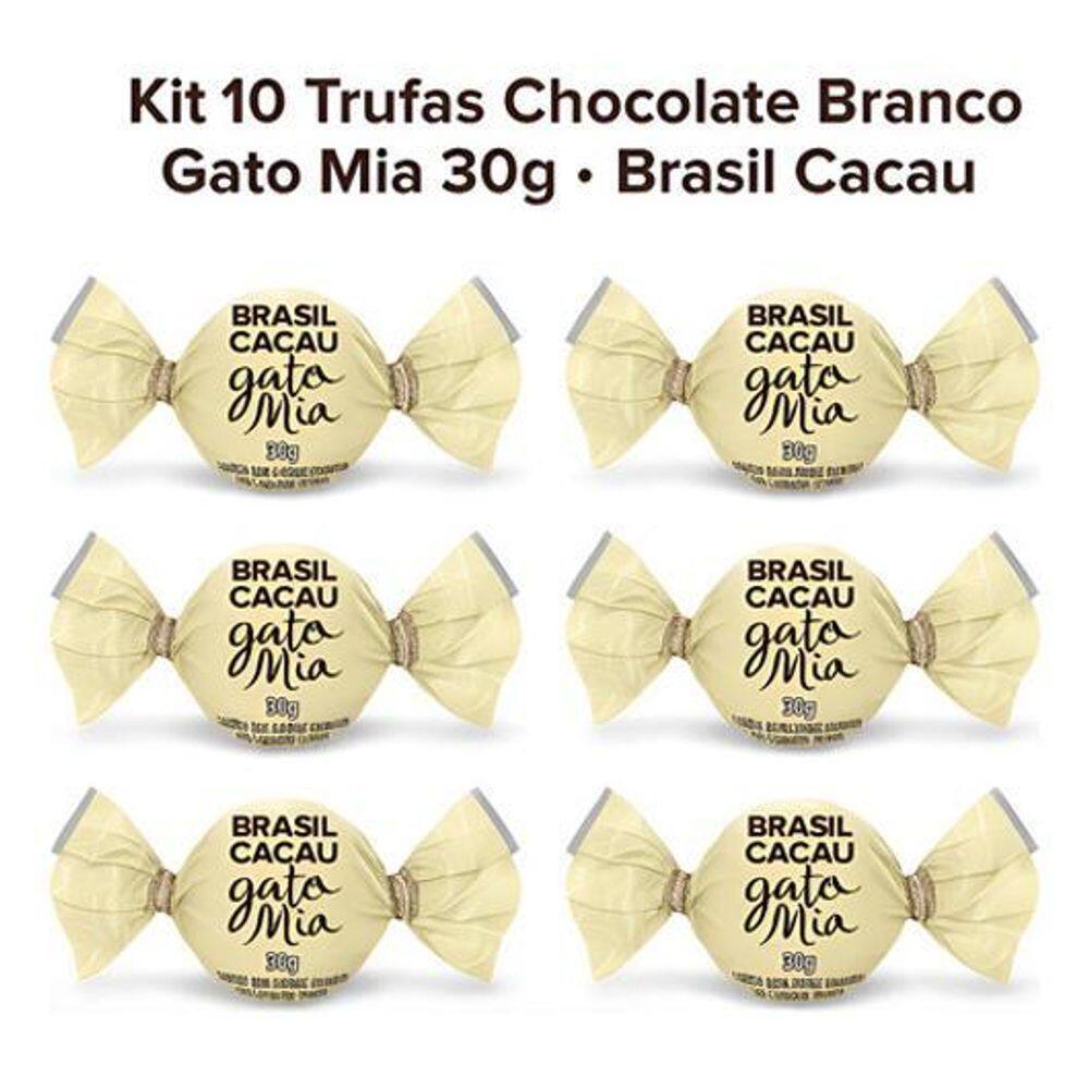 Kit 10 Trufas Chocolate Branco Gato Mia Brasil Cacau