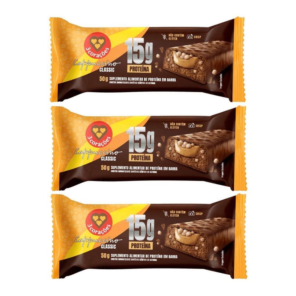 Kit 3 Barra 15G Proteina Cappuccino Classic 50G 3Corações