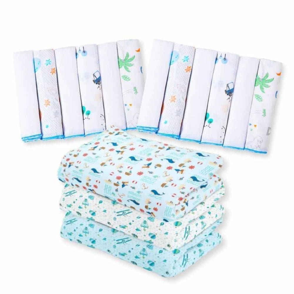 Kit 15 Pçs Enxoval Bebe 12 Paninho De Boca+ 3 Cueiros Azul