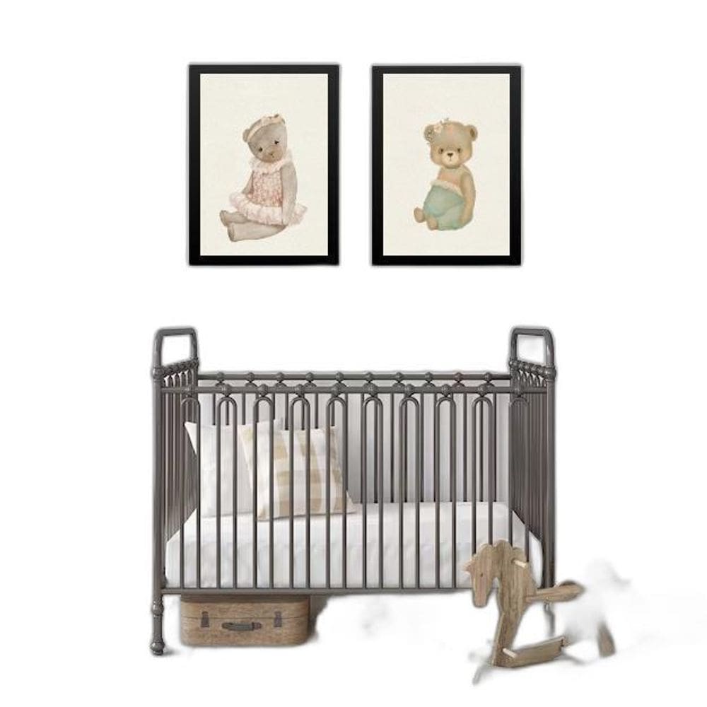 Kit 2 Quadros Quarto De Bebê Ursinhas Vintage 24X18Cm