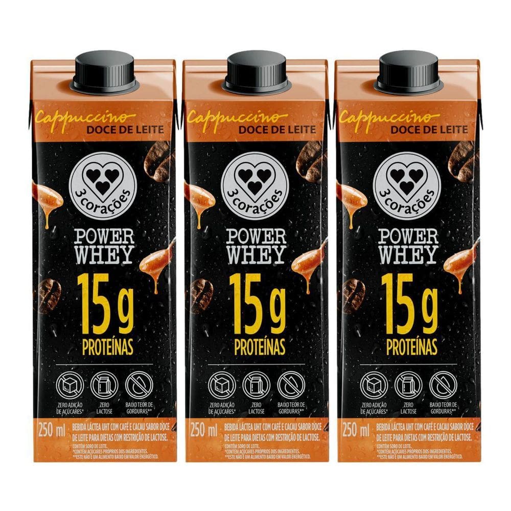 Kit 3 Cappuccino 15G Proteina Power Doce De Leite 250Ml