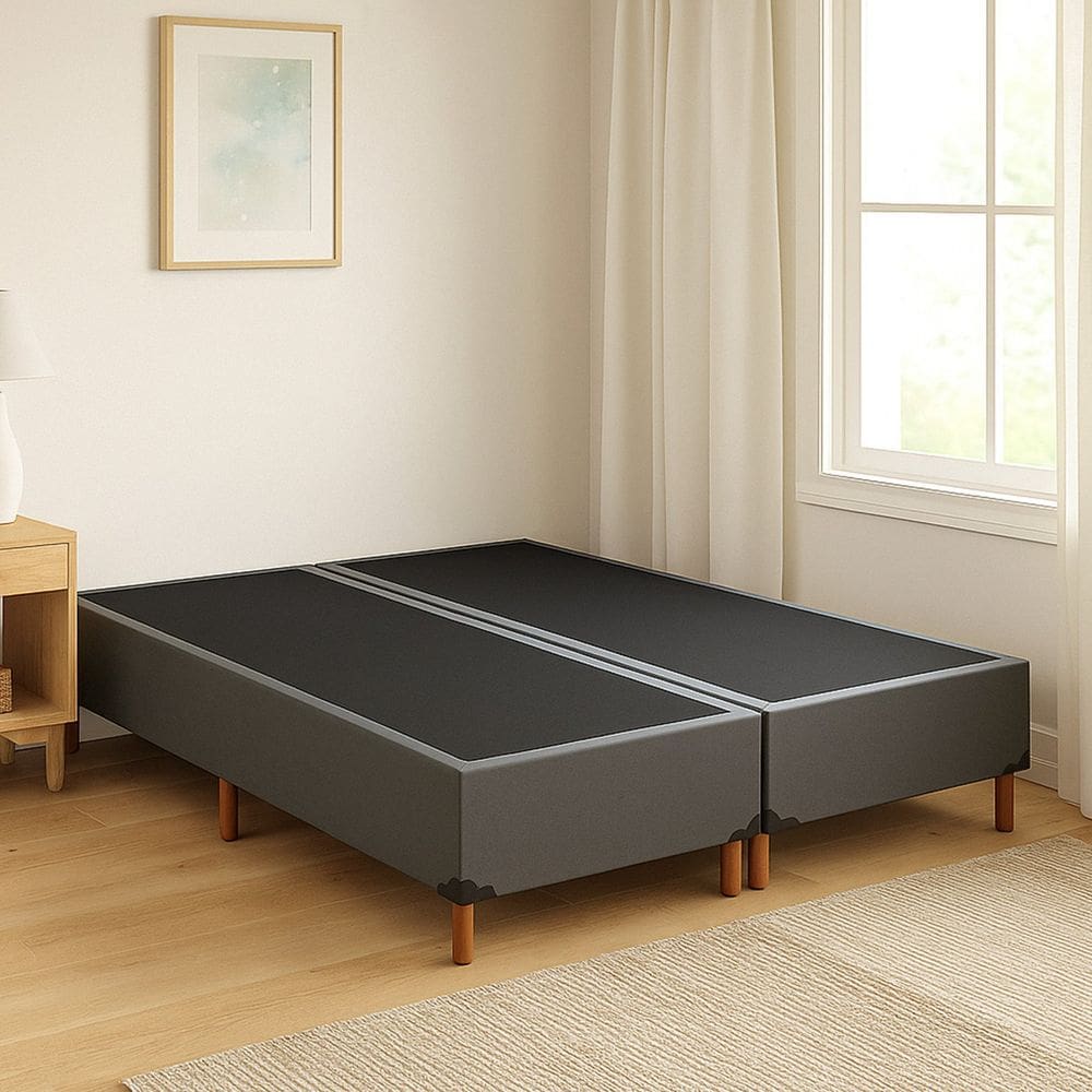 Base Box Queen com 12 Pés em Madeira Cinza