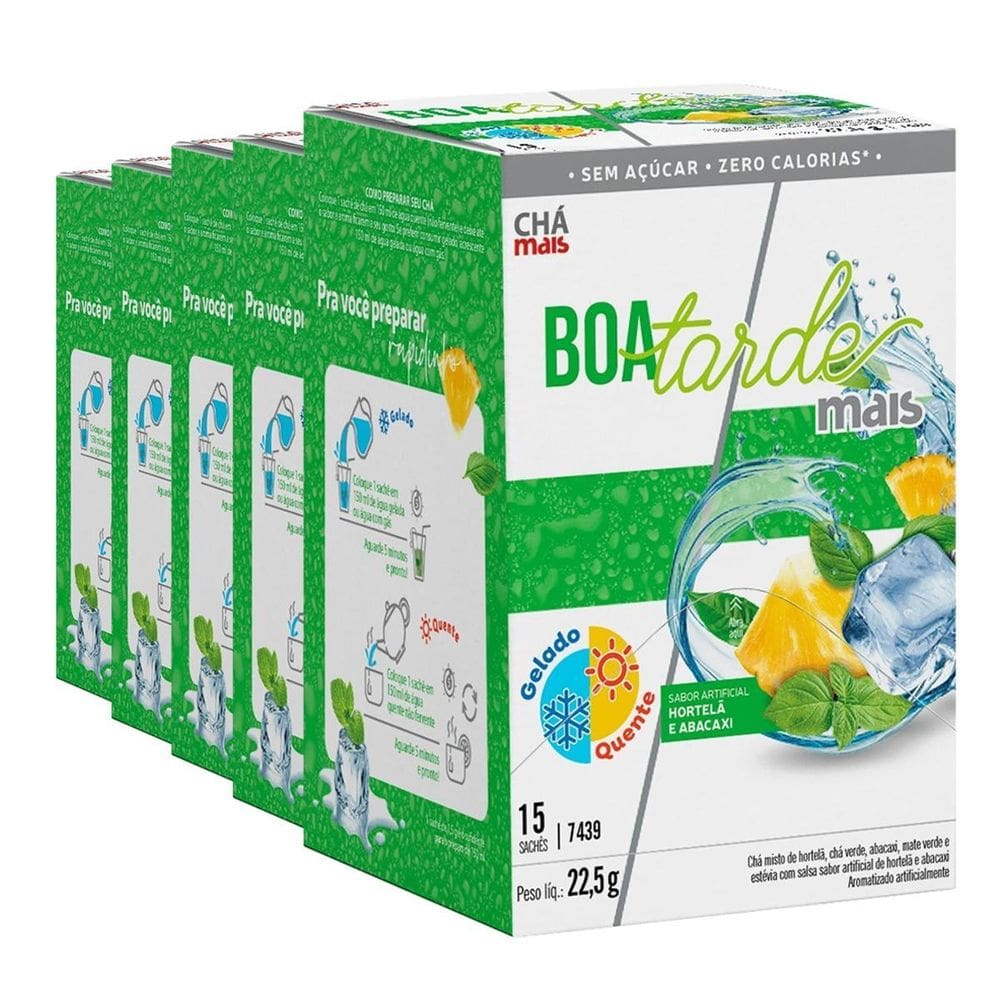 Kit 5 Chá Gelado Chámais Boa Tarde Hortelã Abacaxi 15 Sachês