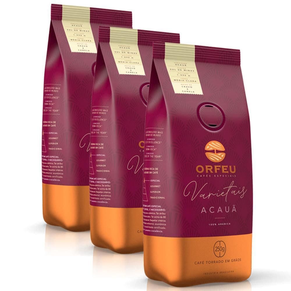 Café Em Grãos Premium Orfeu Acauã Kit 3 Pacotes De 250G