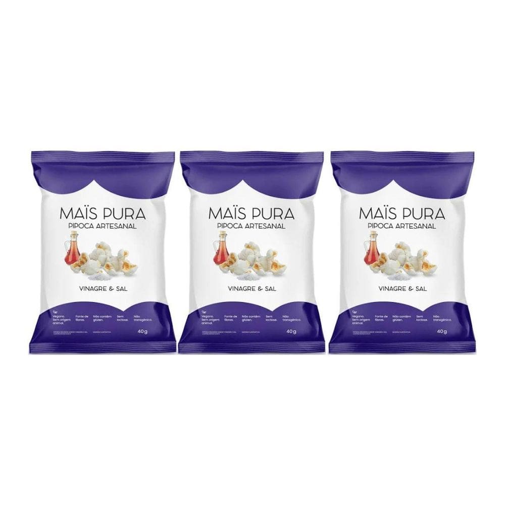 Kit 3 Pipoca Artesanal Veg Sem Trangenicos Vinagre E Sal 40G