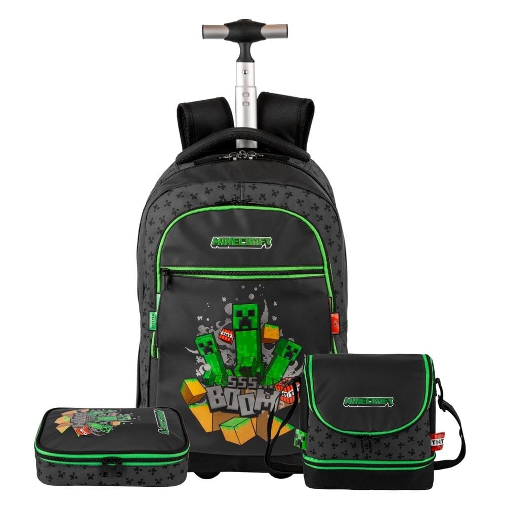 Mochila Mega Rodas Lancheira Térmica Estojo Box Minecraft