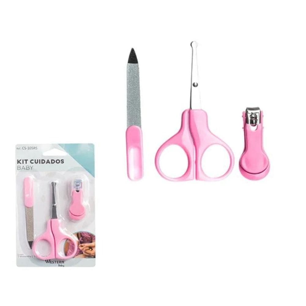 Kit Cuidados Bebe Rosa Kids 3 Peças Tesoura Lixa Cortador