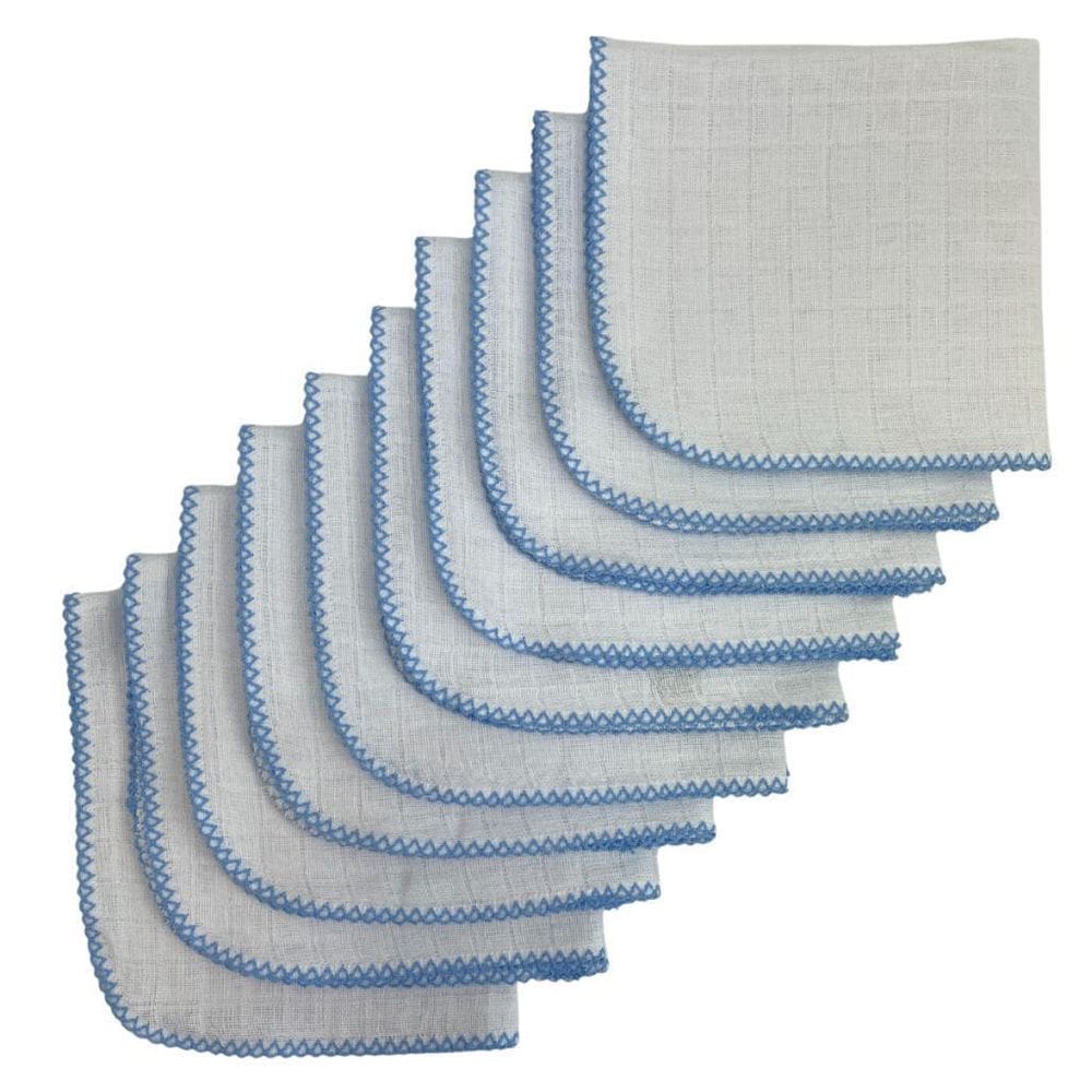 Kit Com 5 Fraldas De Boca Quadriculado 33X33Cm Azul Bebê