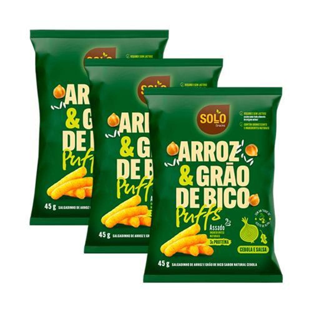 Kit 3X: Snack Puffs Arroz E Grão Bico Cebola E Salsa Solo