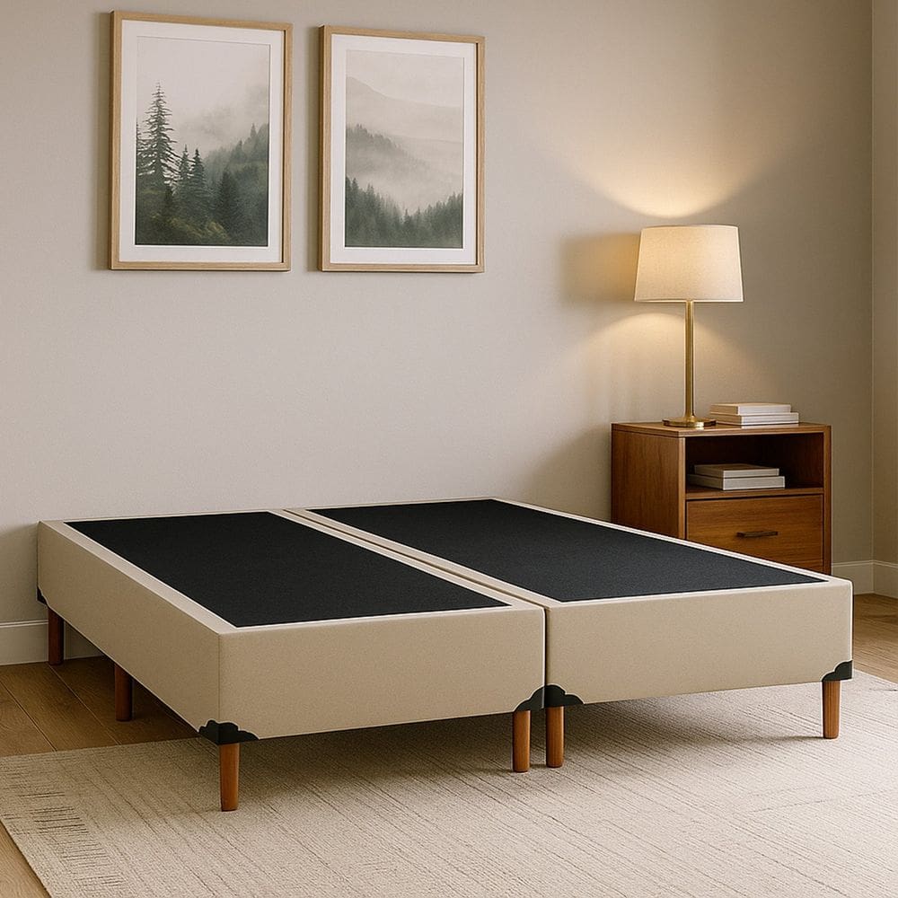 Base Box Queen com 12 Pés em Madeira Bege