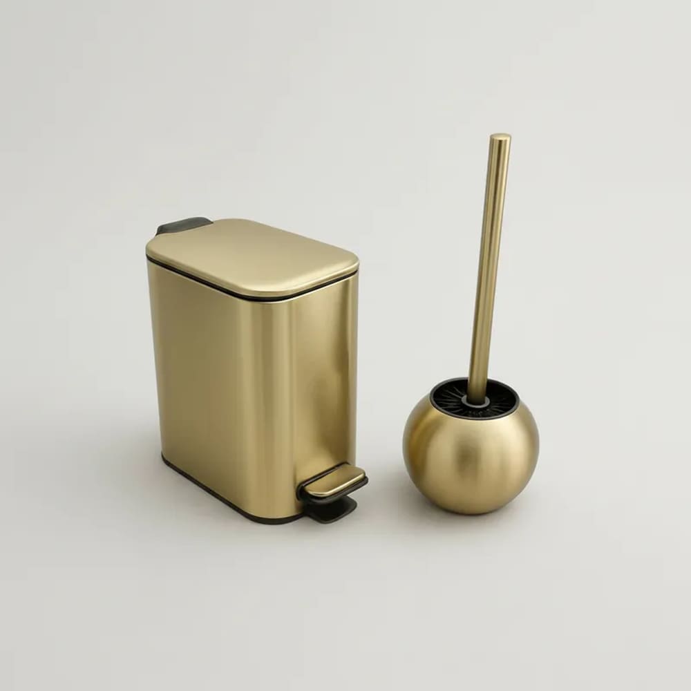 Kit Lixeira Dourada Banheiro Lavabo Inox Escova Sanitaria Moderna Premium Durável