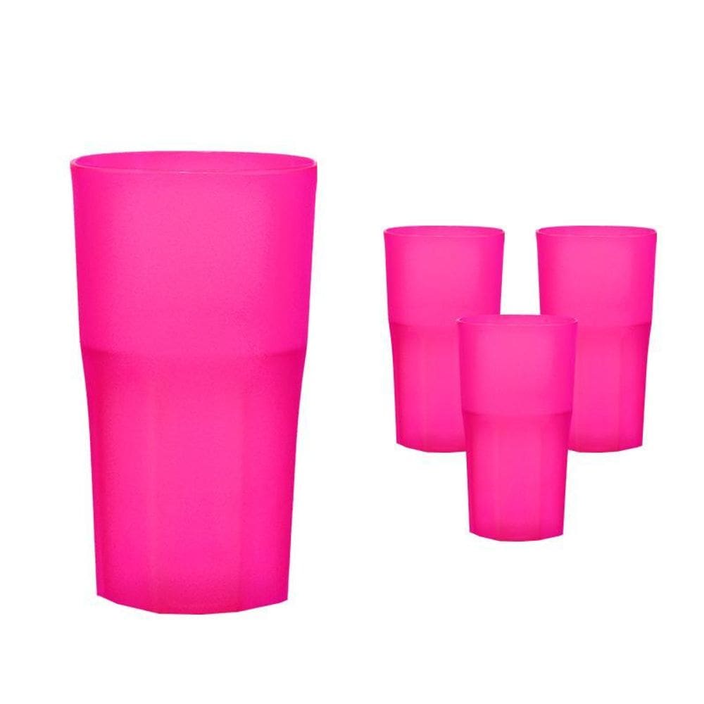 Kit 4 Copos Roma Rosa Neon 360Ml Plástico Premium