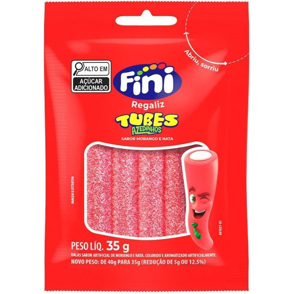 Doce Tubes Morango Cítrico 35G 10 Unid - Fini