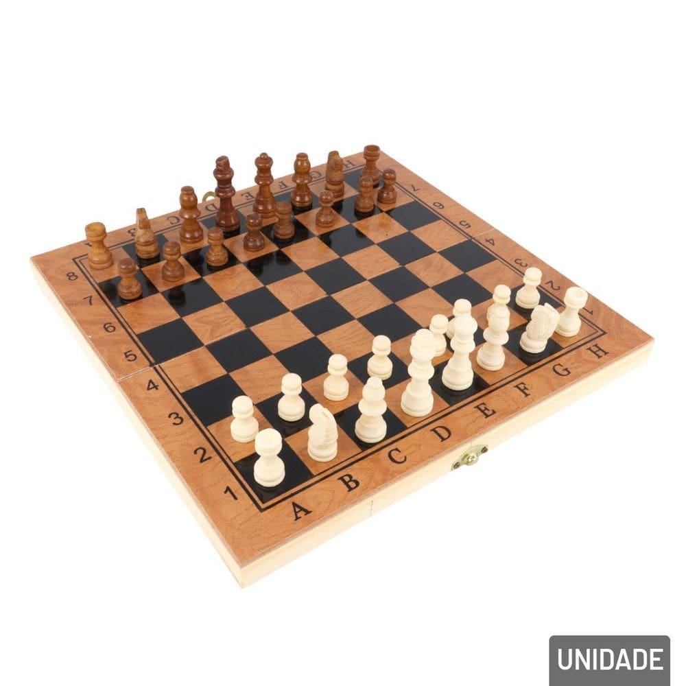 Jogo de Tabuleiro 3 EM 1 Xadrez Dama Gamão - Tudo em Caixa