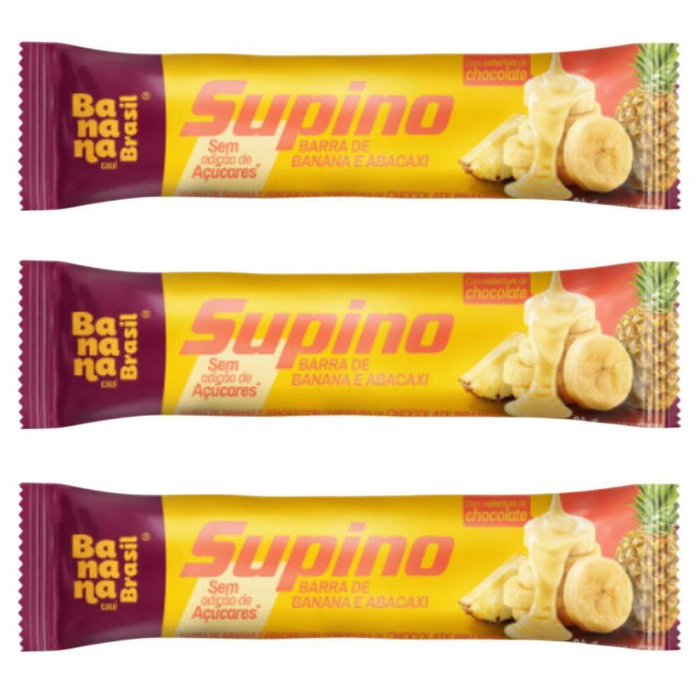 Kit 3 Barra Banana E Abacaxi Choc Branco 24G Banana Brasil