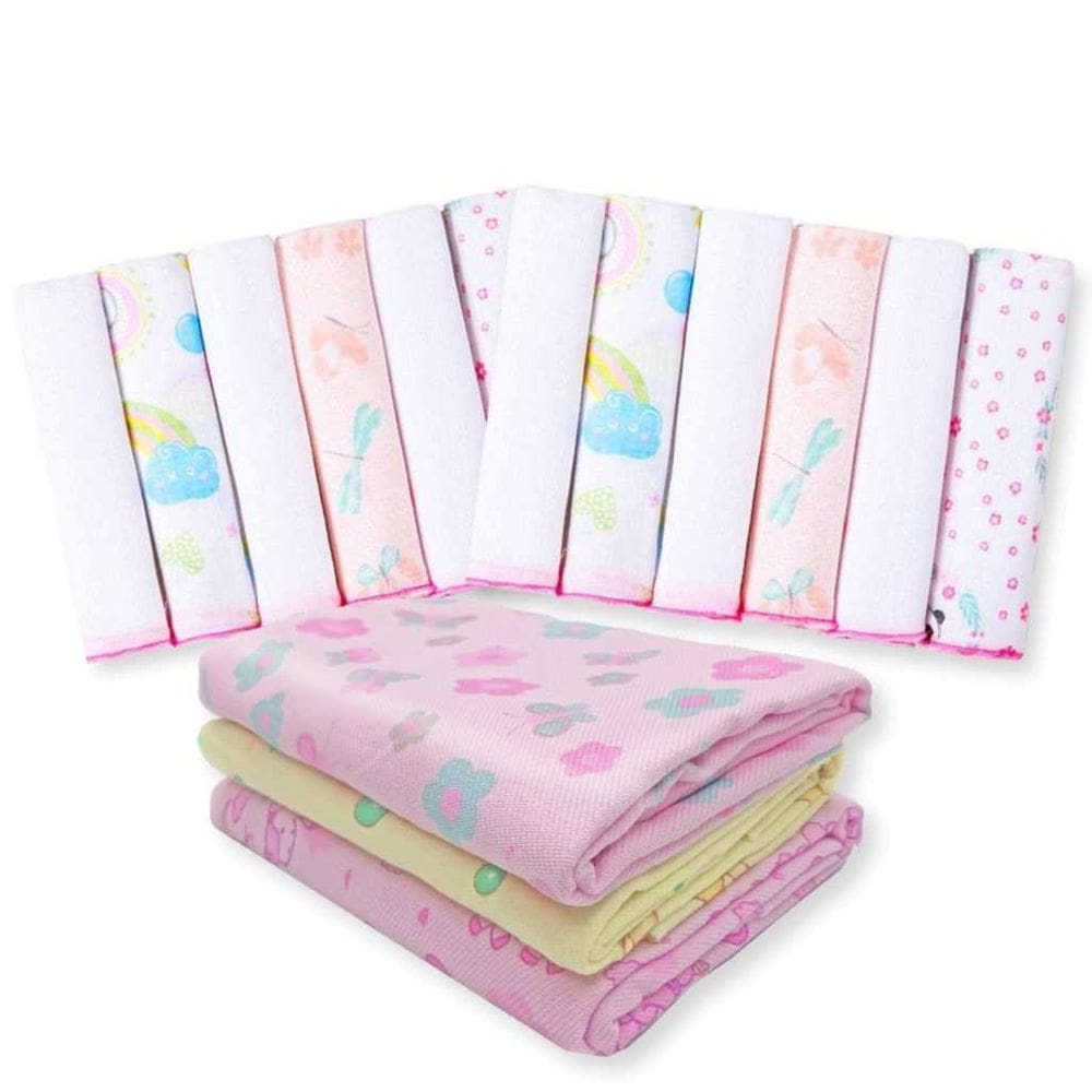 Kit 15 Pçs Enxoval Bebe 12 Paninho De Boca+ 3 Cueiros Rosa