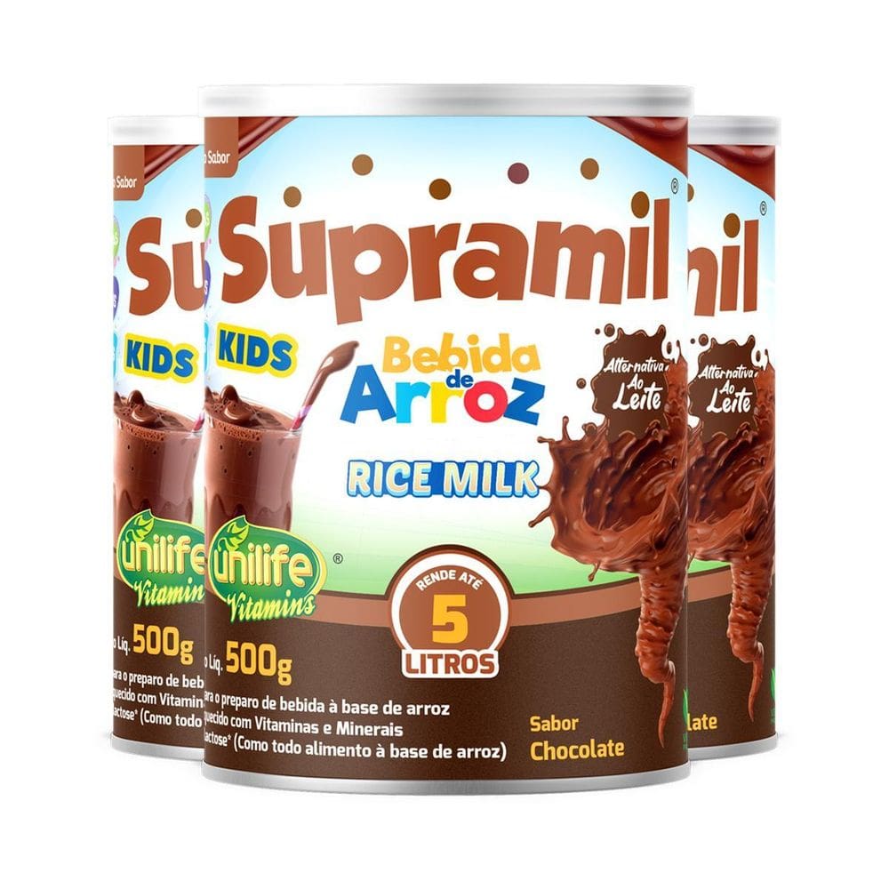 Kit 3 Supramil Bebida De Arroz Kids Chocolate Unilife 500G