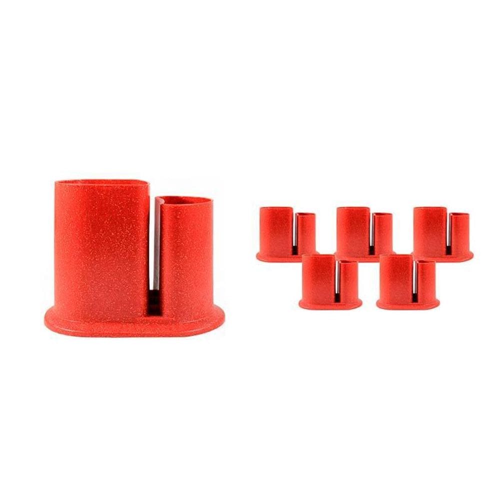 Kit 6 Porta Lápis Duo Fibra Madeira Vermelho