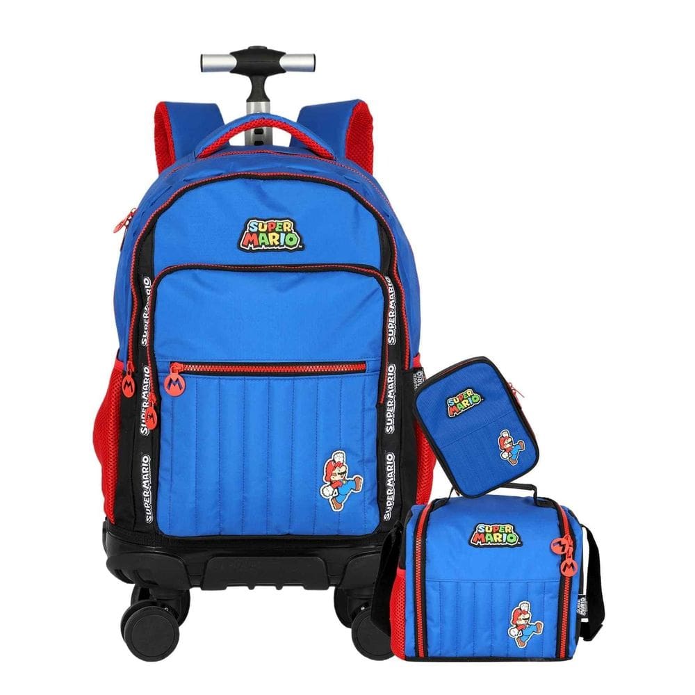 Kit Super Mario Mochila Costas Rodas + Lancheira + Estojo