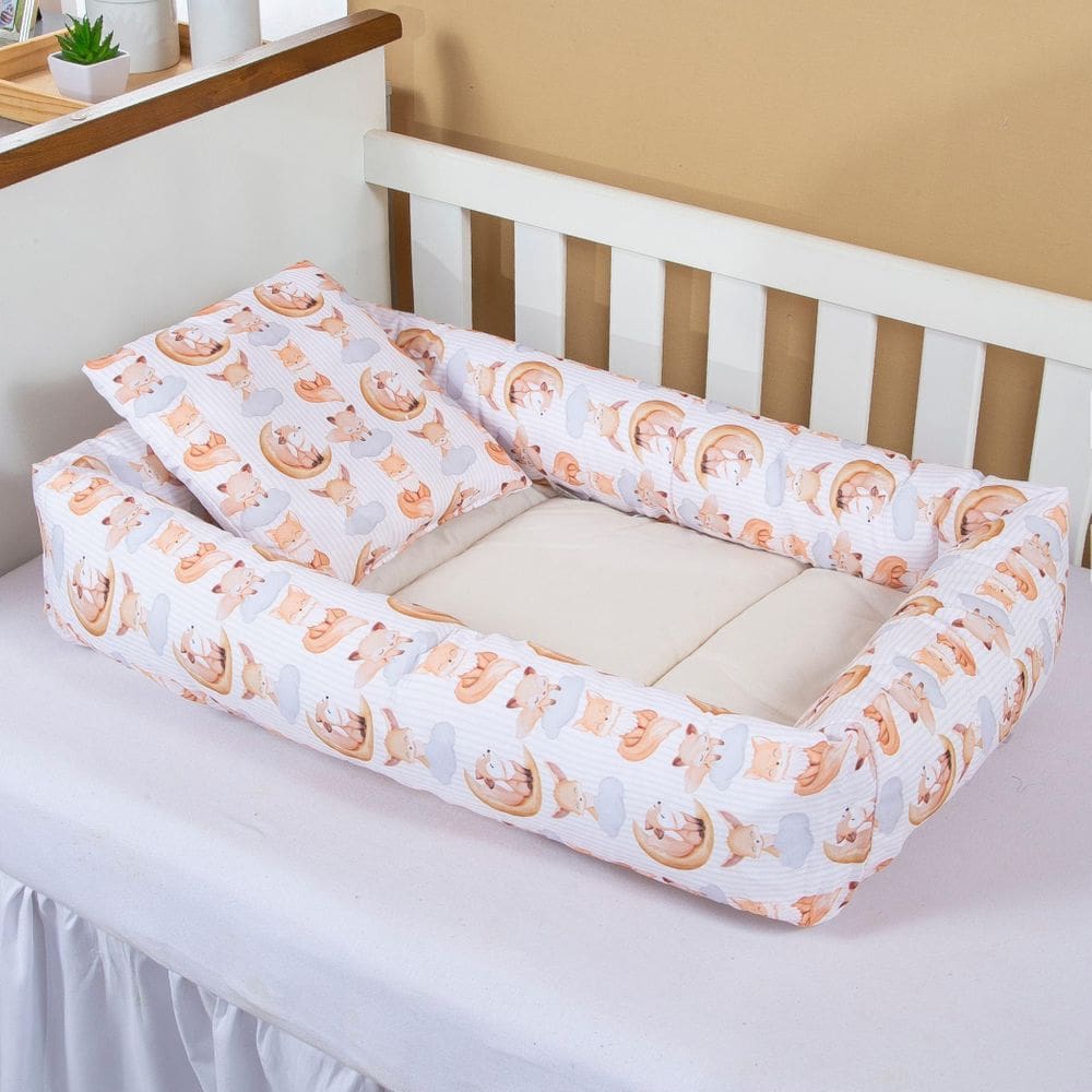 Ninho Redutor Com Almofada De Berço Bebê Menino Raposinha