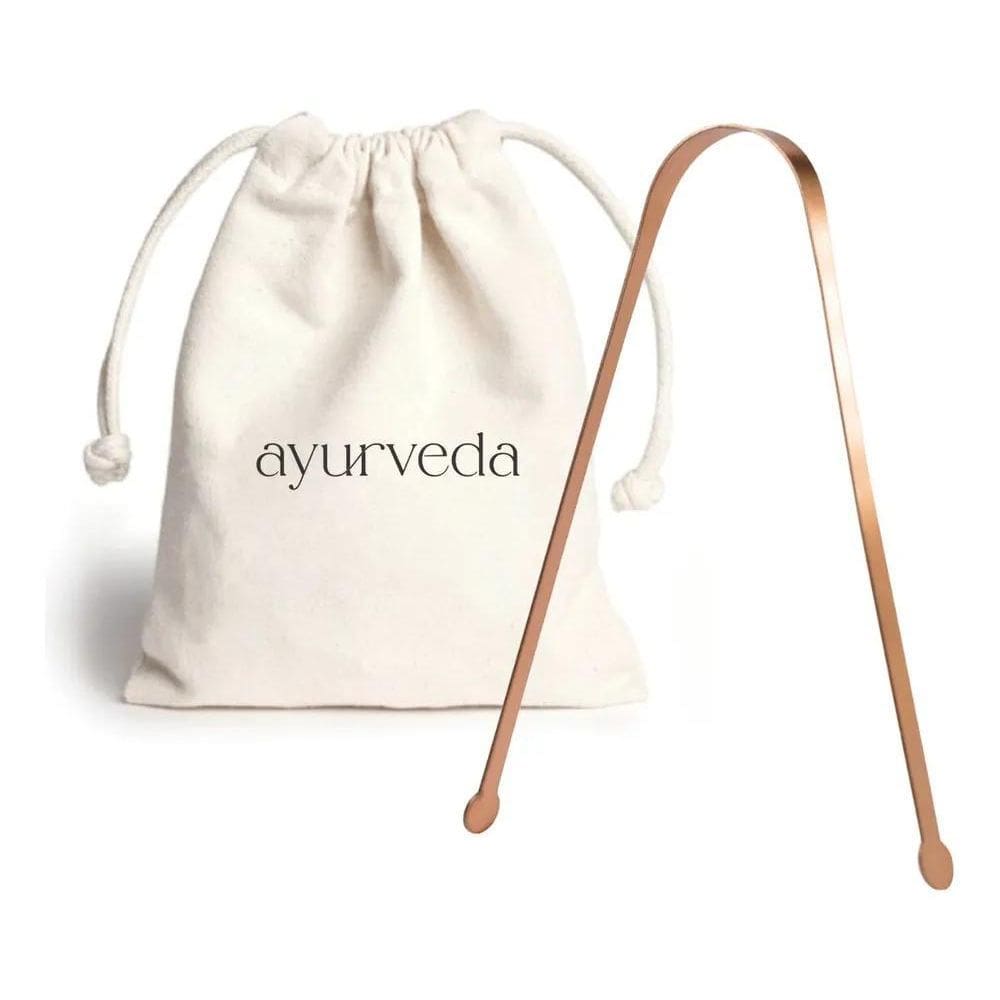 2X Raspador De Lingua Ayurveda 100% Cobre Com Saquinho Algod
