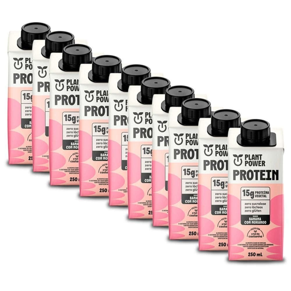 Bebida Plant Power Banana E Morango Kit 10 Unidades De 250Ml
