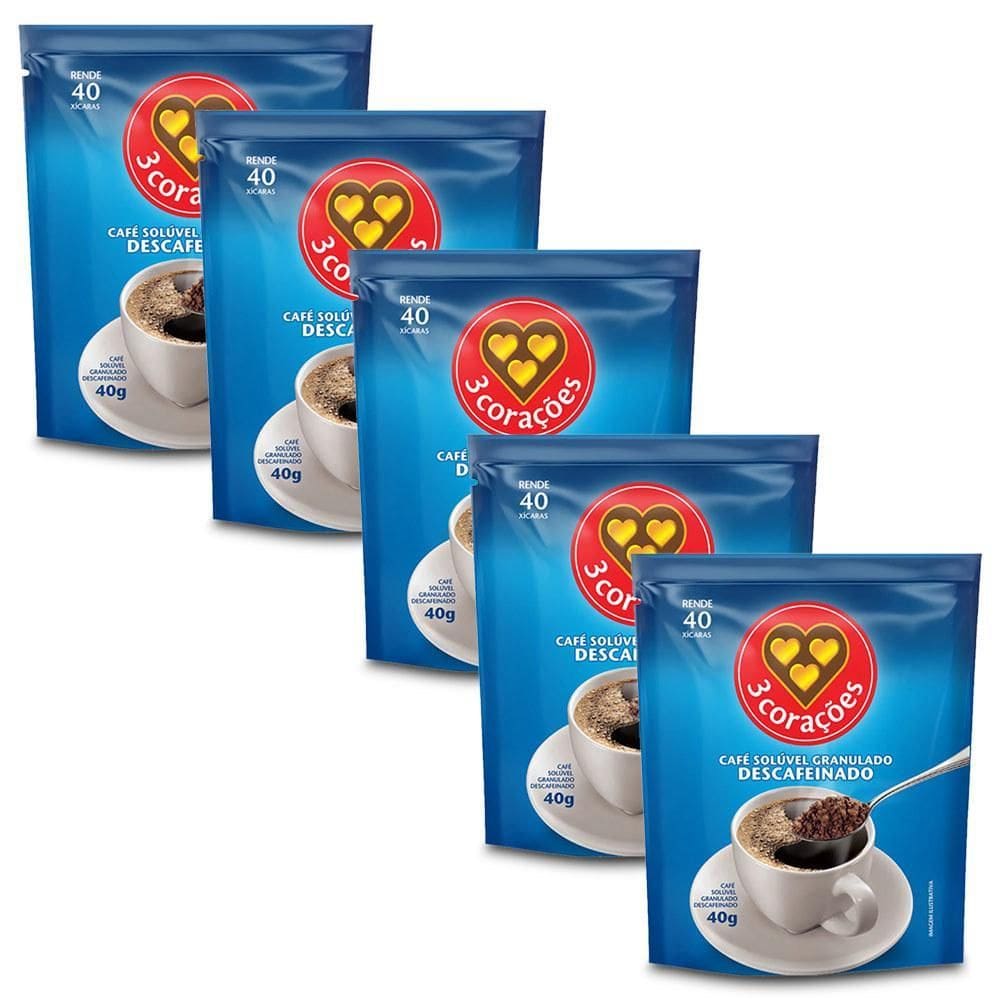 Café Solúvel Descafeinado Três Corações Kit 5 Refis De 40G