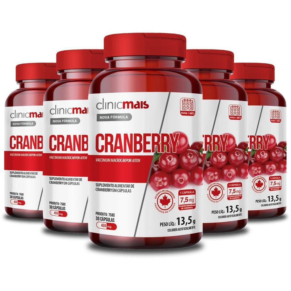Kit 5 Cranberry Clinicmais 30 Cápsulas 450Mg