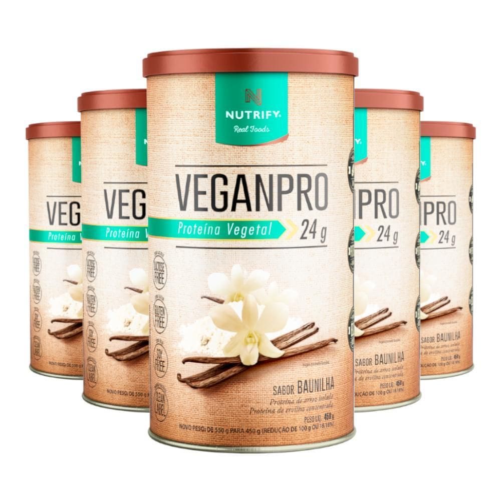 Kit 5 Veganpro Proteína Vegetal Baunilha Nutrify 450G