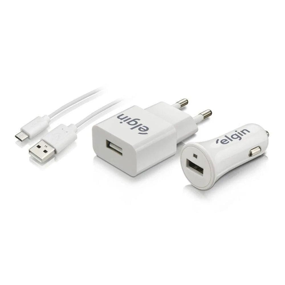 Kit Carregadores Veicular Elgin Usb Com Cabos De 1m